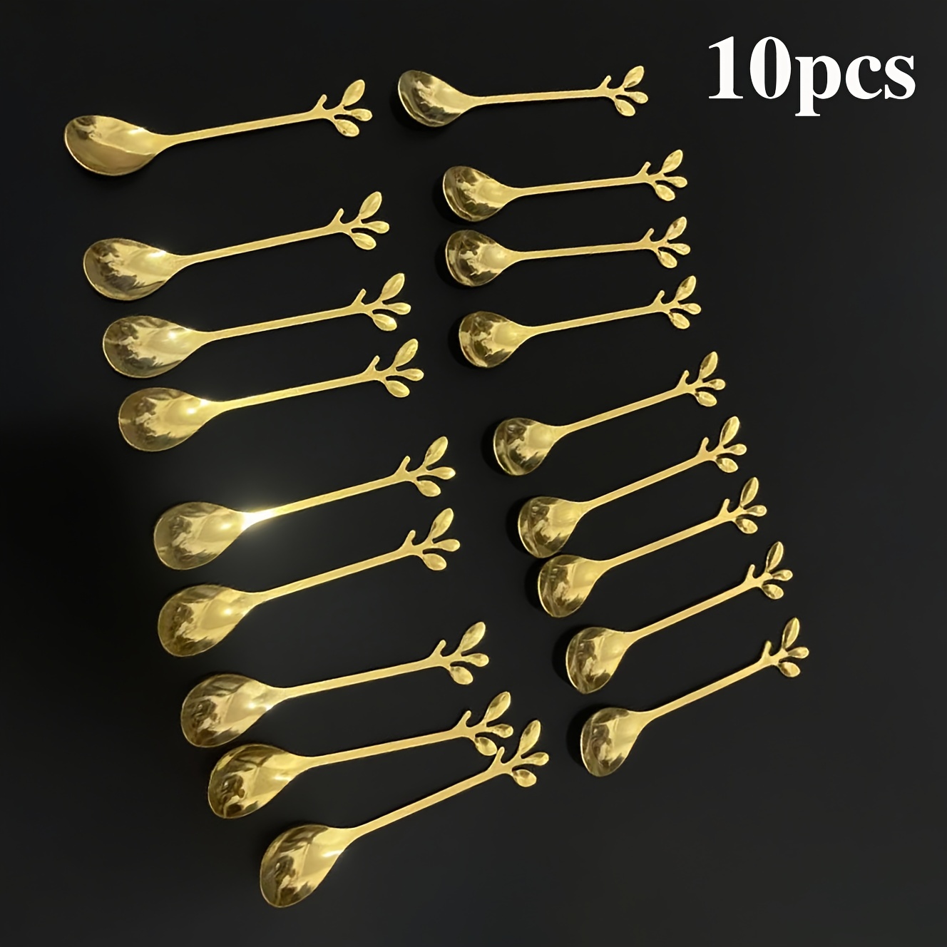 TEMU A Set Of 10 Spoons In Platinum And Silvery Stainless Steel, Perfect For Espresso And Dessert Tea. Stainless Coffee Spoons Are Ideal For Serving Sugar And Tea