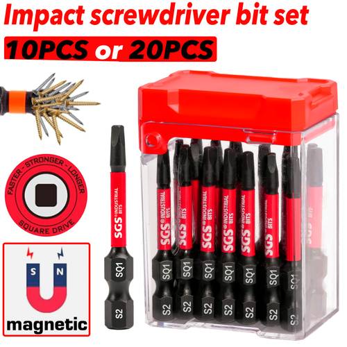 sq1 square screwdriver bits 10 20pcs 50mm s2 steel magnetic anti slip rust impact transparent case packaging portable suitable for construction sites office repairs woodworking heavy duty diy office installation and more