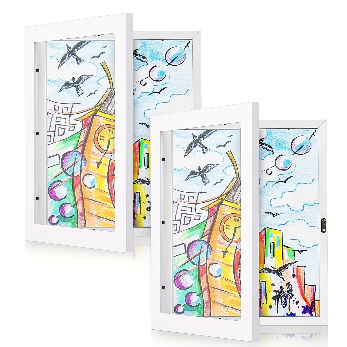 

2pcs, Art Frames, Wooden Wall-mounted Flip Frame Display, Modern Transparent Glass Picture Frames With Magnetic Closure For Artworks, Doodles, Awards, And Certificates, Classic Style