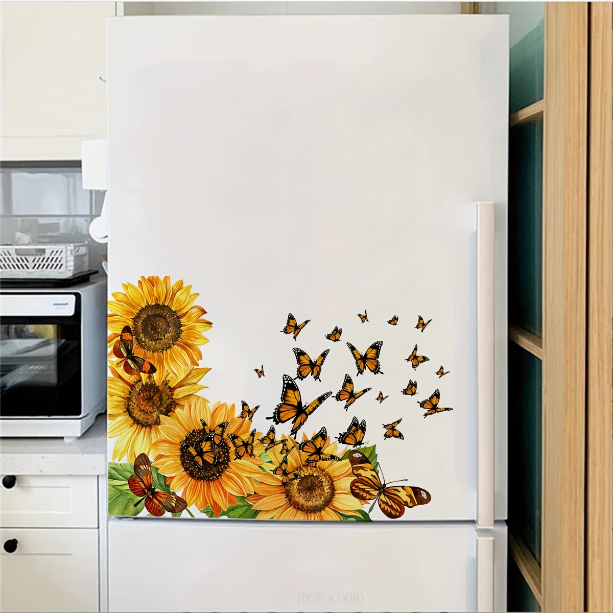 

1pc Sunflower Wall Decal For Refrigerator, Vinyl Sticker With , Floral Pattern, Self-adhesive Detachable, Single Use, With For Ceramic , Bedroom & Home Decor