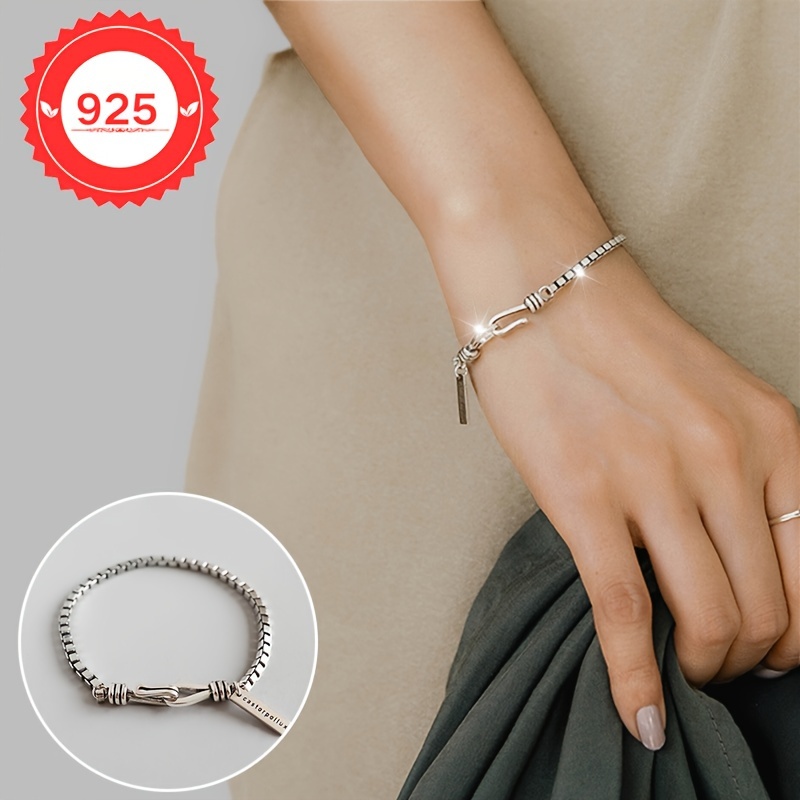 

1 Bracelet, Minimalist Style Personalized Box Chain, S925 Silvery Trendy And Bracelet, 3g, Suitable For , Parties, Gifts - Elegant Jewelry Suitable For All - Includes Gift Box