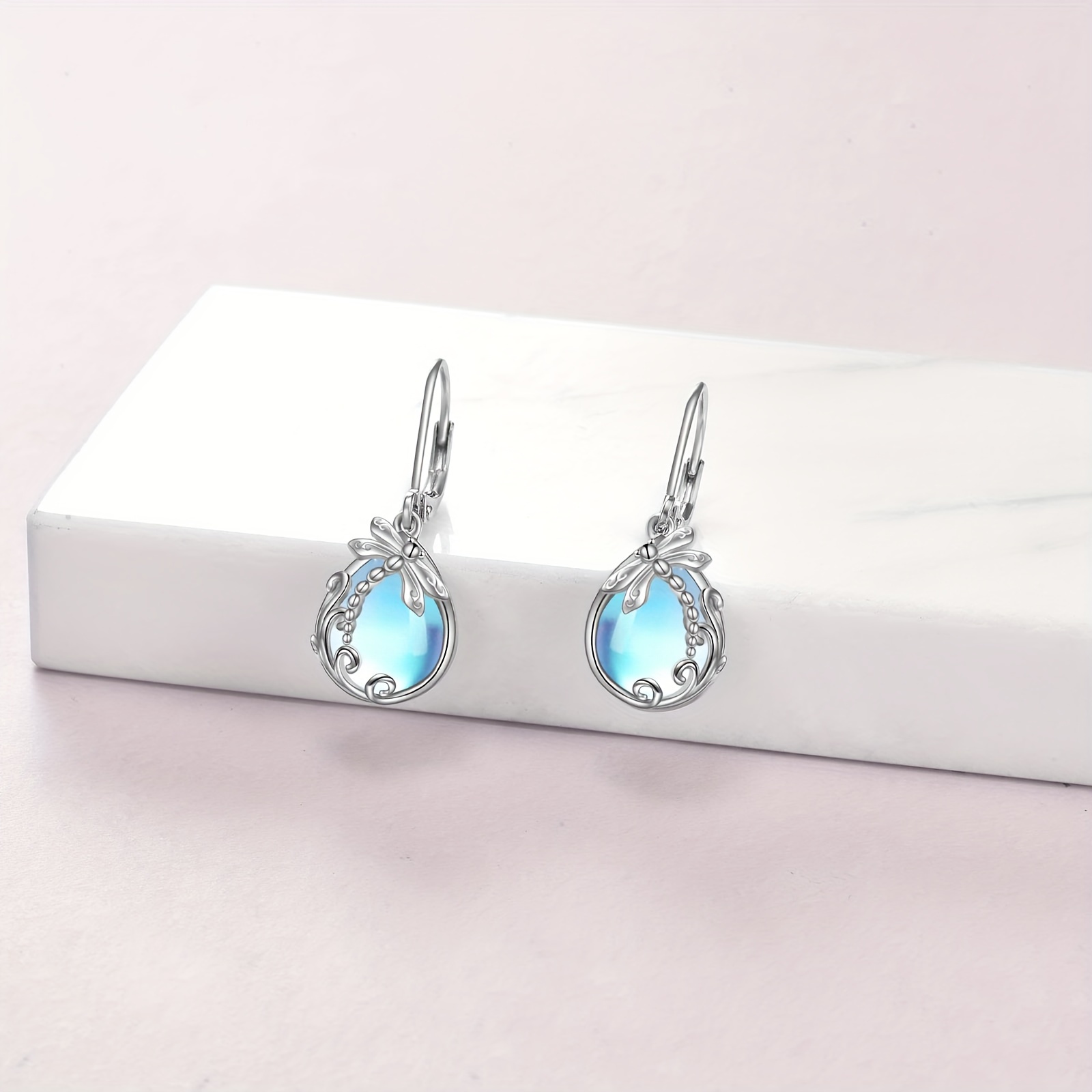 womens pure silvery french   earrings low allergy synthetic   925 pure silvery pendant earrings with bees hummingbirds dragonflies suitable for christmas gifts and anniversary gifts for mothers wives daughters and grandmothers Product details 2