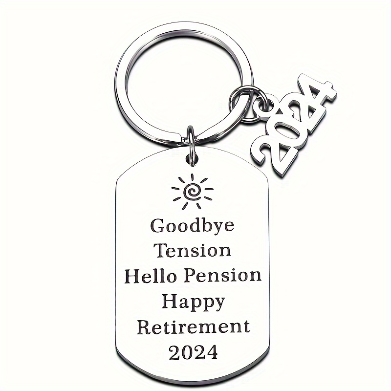 

Funny Retirement Keychain Gift - 'goodbye Tension, Hello Pension' Engraved Stainless Steel - Bosses, Teachers, Nurses, Doctors, & Colleagues