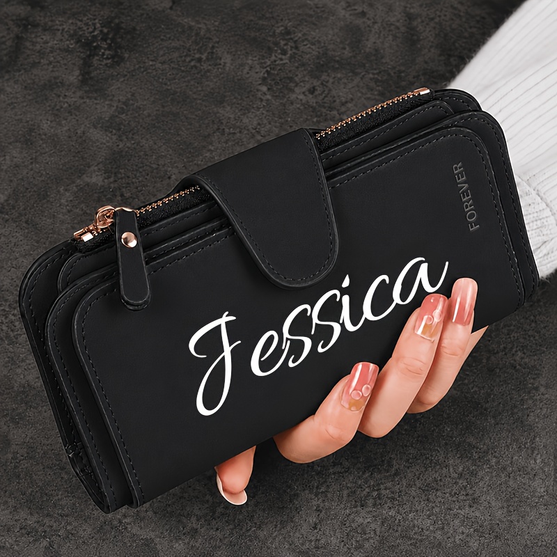 TEMU Custom Name Women's Large Capacity Wallet, Multi-card Slot Credit Card Holder, Built-in Id Window And Zipper Pouch, Portable Women's Clutch,