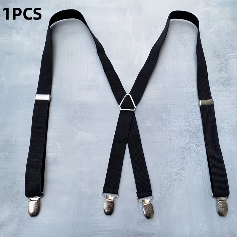 TEMU 1pc Of Black Four-claw Suspenders, With Adjustable Straps Equipped With 4 Strong Buckles, High-elastic X-shaped Straps, Suitable For Formal