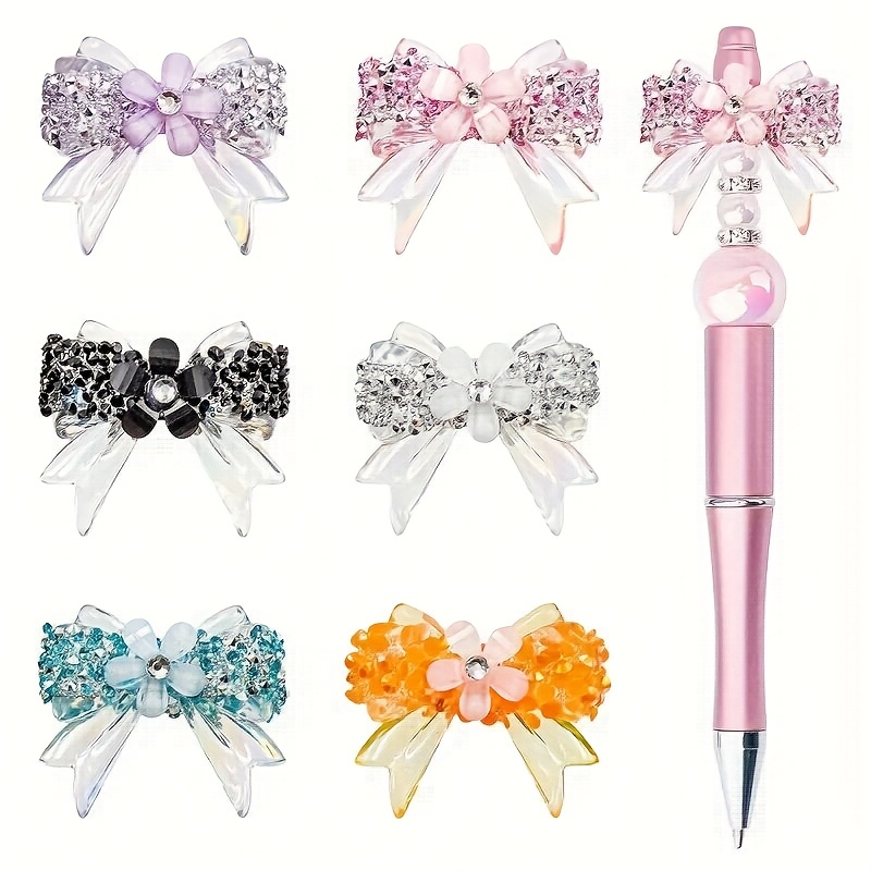 

3pcs Sparkling Acrylic Bow Beads, Assorted Decorative Bow Pendants For Diy Keychains, Pen Decor, Jewelry Crafting