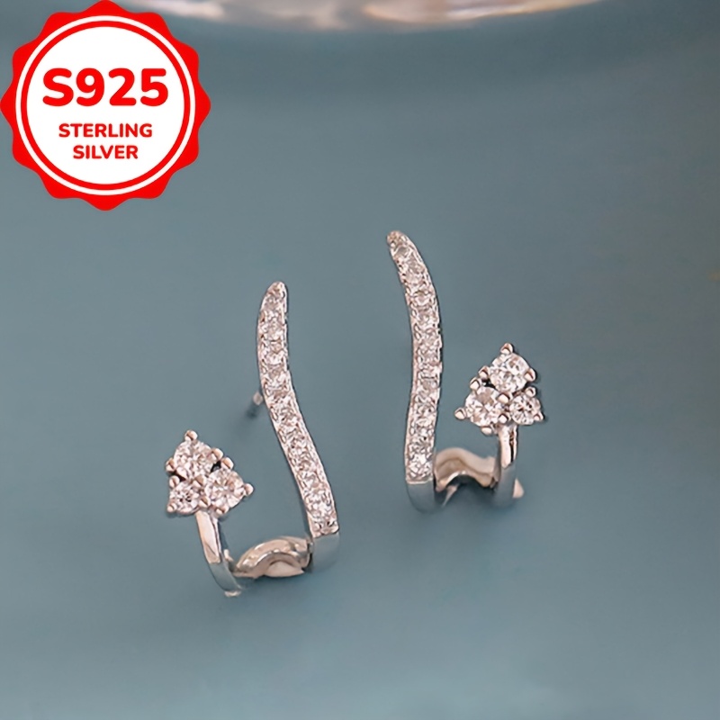 Women's S925 Sterling Silver Minimalist Geometric Arc Stud Earrings