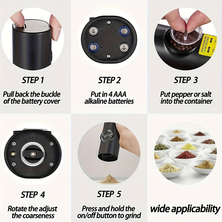 1pc/2pcs Intelligent Sensing Electric Grinder, Electric Salt and Pepper Grinder, Automatic Black Pepper Grinder, White Pepper Grinder, Convenient, Durable and High-looking Electric Grinder, Suitable for Home Kitchen, Parties and Dinners