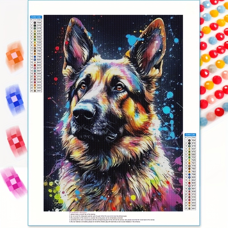 

5d Diamond Painting Kit For Adults With German Shepherd Design, Diy Full Drill Round Diamond Art Set For Home Decor, Frameless Mosaic Craft Canvas, 30x40cm - White Canvas, No Electricity Required