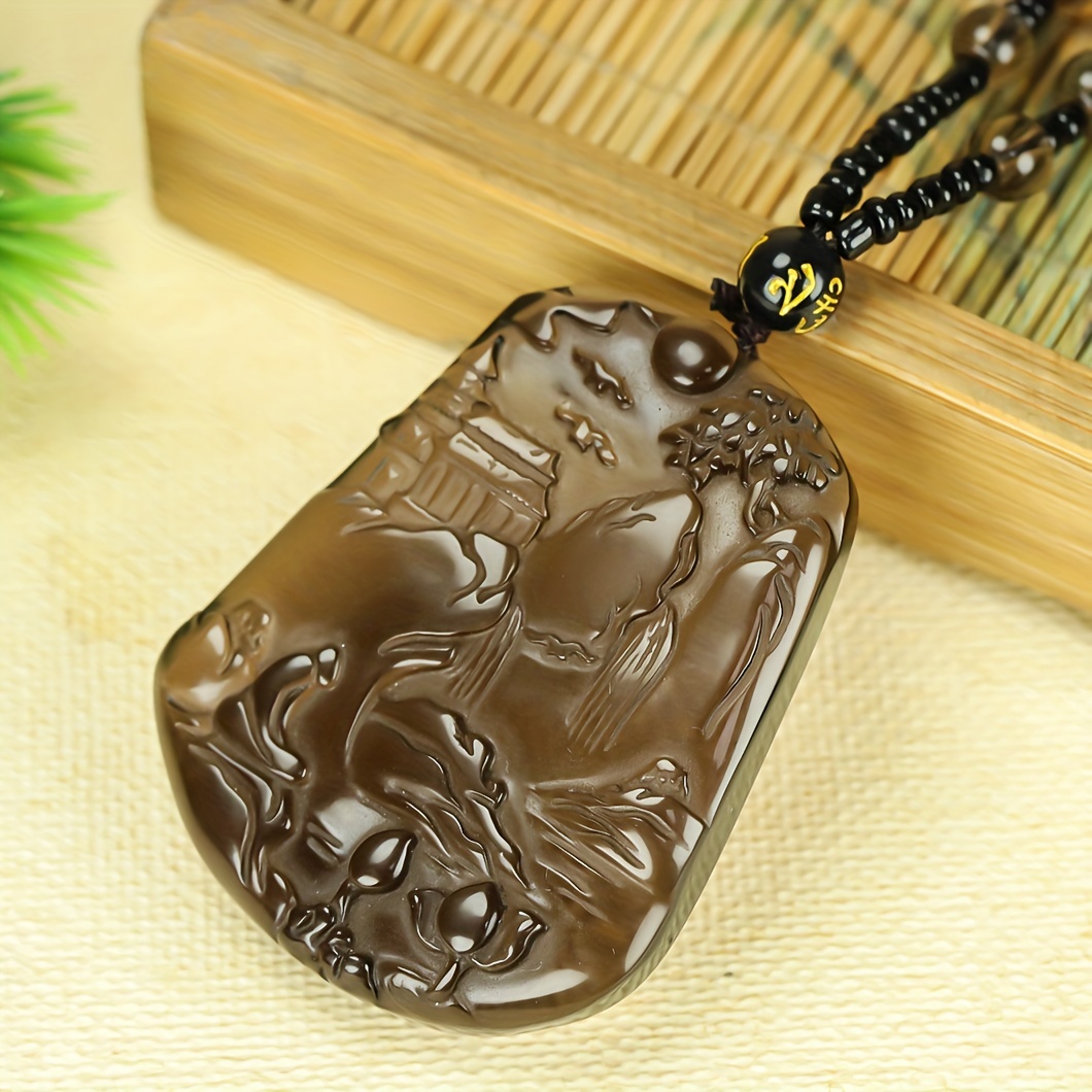 Natural Stone Ice Transparent Mountain Waterfall Pendant Necklace