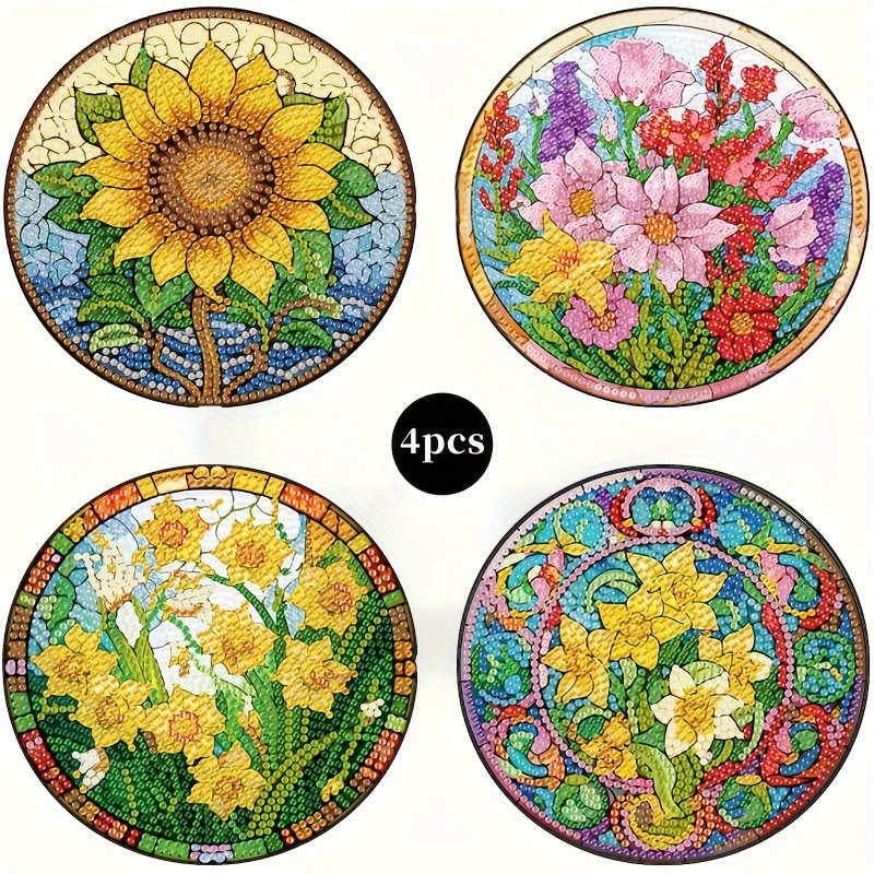 

4pcs Sunflower Pattern Diamond Art Painting Placemats, Diy Mosaic Craft Art Heat-insulated Table Mat, Art And Craft Tool Kit, Kitchen Table Decoration, Handmade Gift, Suitable For Home Life