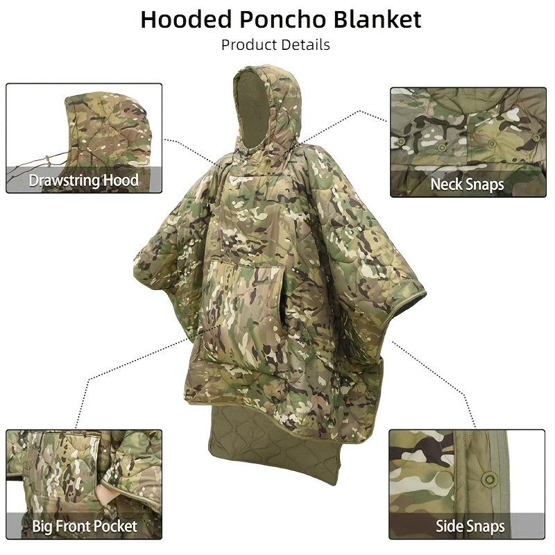 camouflage multifunctional outdoor blanket hooded cape sleeping bag poncho for camping hiking     polyester   with camo pattern camping accessories details 3