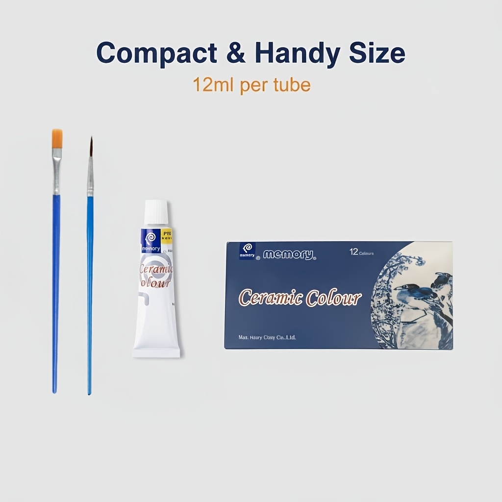 Image of 12-color Ceramic Paint (brush Set) Suitable For Pottery, Porcelain, Glass, And Ceramic Tiles - Nontoxic And Colored And Professional Ceramic Glazes For Glazing, Vases, Mugs, Statues