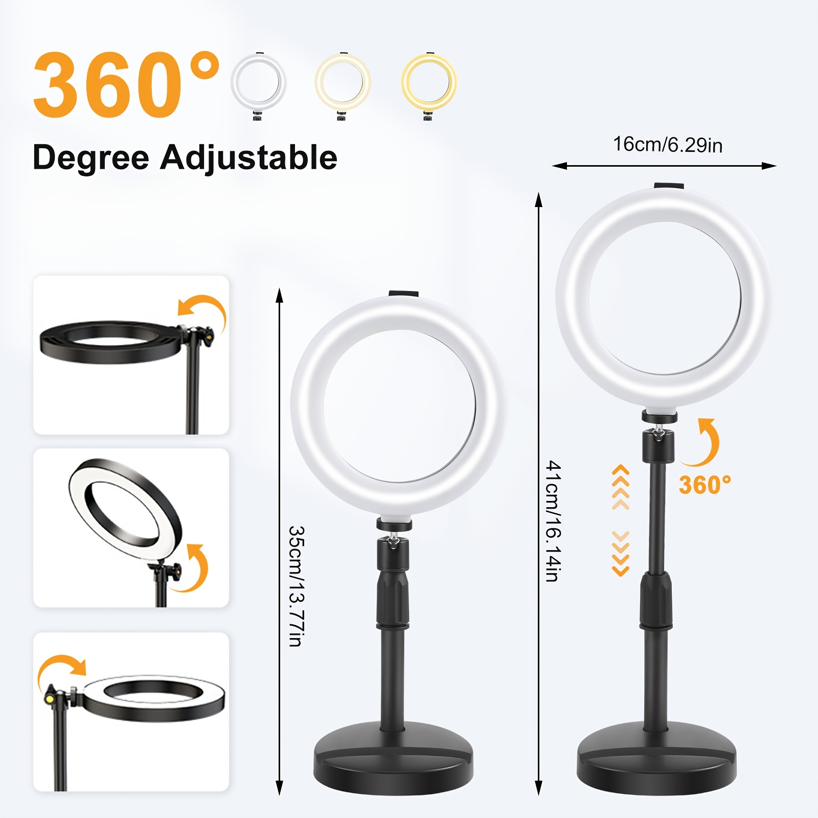 TEMU Adjustable Phone Tripod, Portable Phone Holder, 360° Rotating Phone Holder, Suitable For Live Streaming, Video Recording, Vlogging, And Selfies