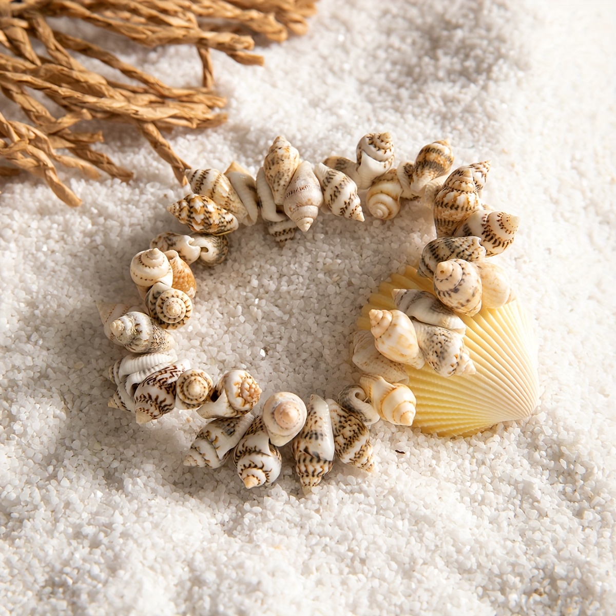 4 Seasons Natural Sea Shell Bead Bracelet with Golden Accents