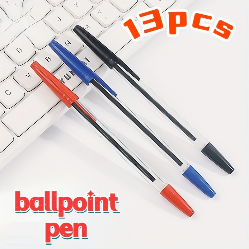 

13-pack Quick-drying Ballpoint Pens, Medium Point, Stick Style With Click-off Cap, Polypropylene Material, Durable For Office & School Use, Suitable For Age 14+