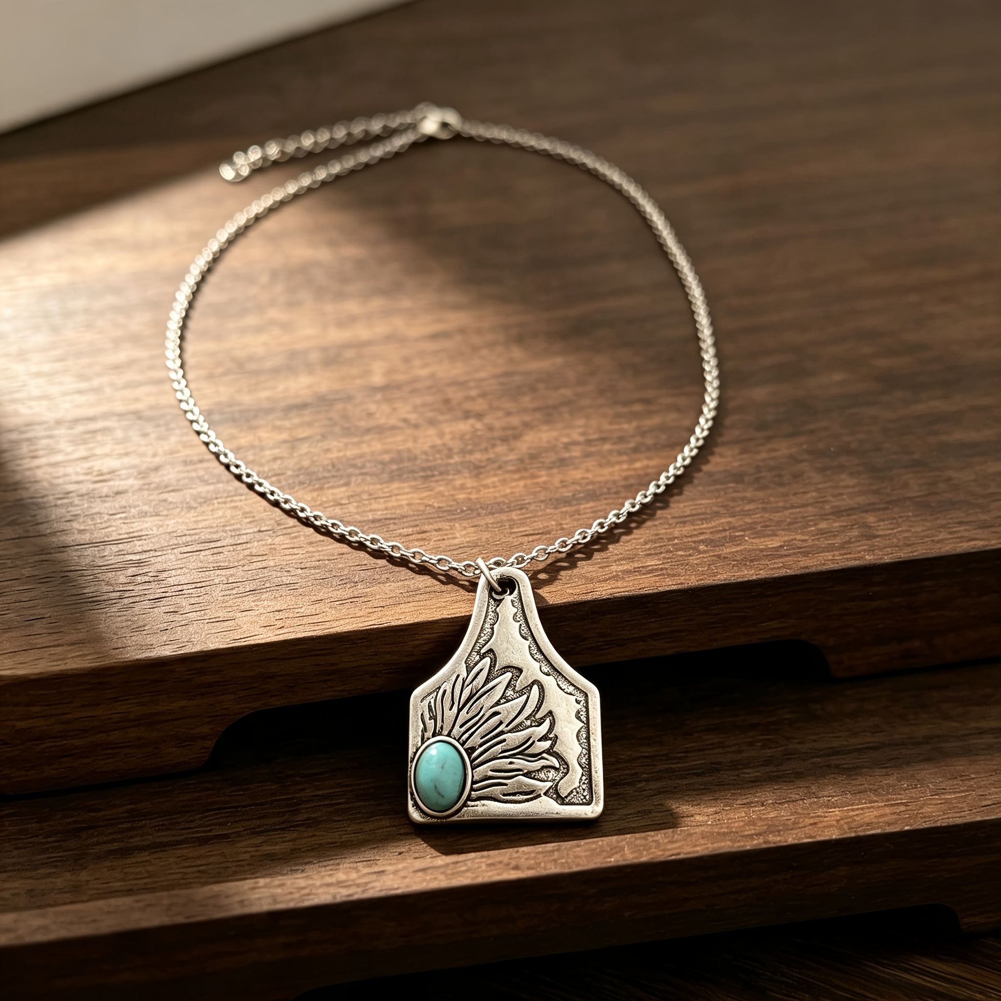 TEMU Collier pendentif étiquette de vache vintage, collier chaîne à motif gravé de style western, accessoire rétro tendance pour tenue quotidienne de