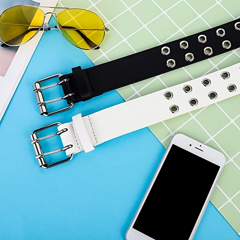 2pcs Double Pin Buckle Belts Eyelet PU Leather