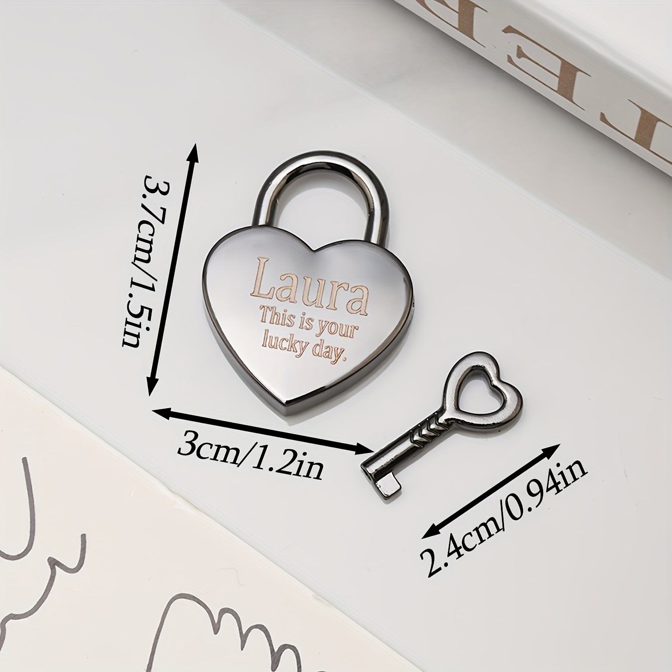 Customizable Heart-Shaped Lock with Personalized Text