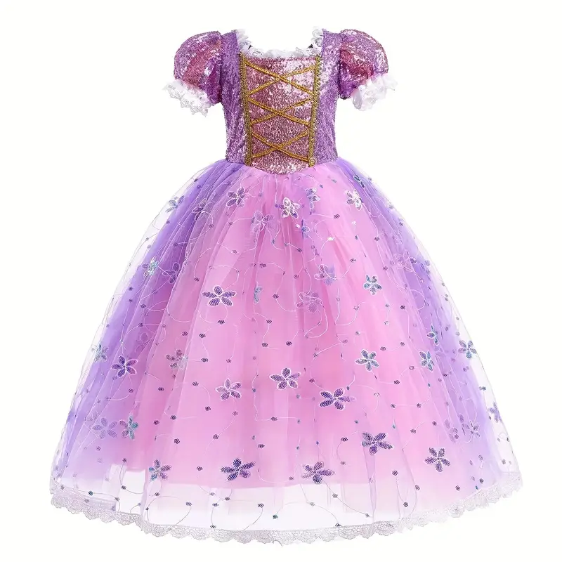 american princess dress purple Purple Girls Princess Dress Long Training Birthday Dress