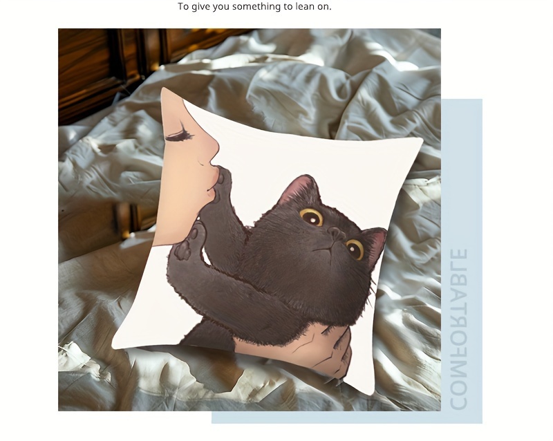   double sided cat throw pillow cover 17 7x17 7in machine washable zip closure   living room home decor details 5