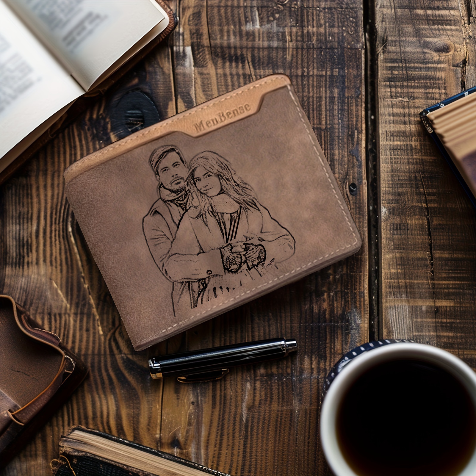 

Faux Leather Wallet, 1pc Men's Customized Wallet, Photo, Personalized Engraving Picture And Name, Customized Wallet For Dad, Father's Day Gift, Anniversary Gift For Boyfriend