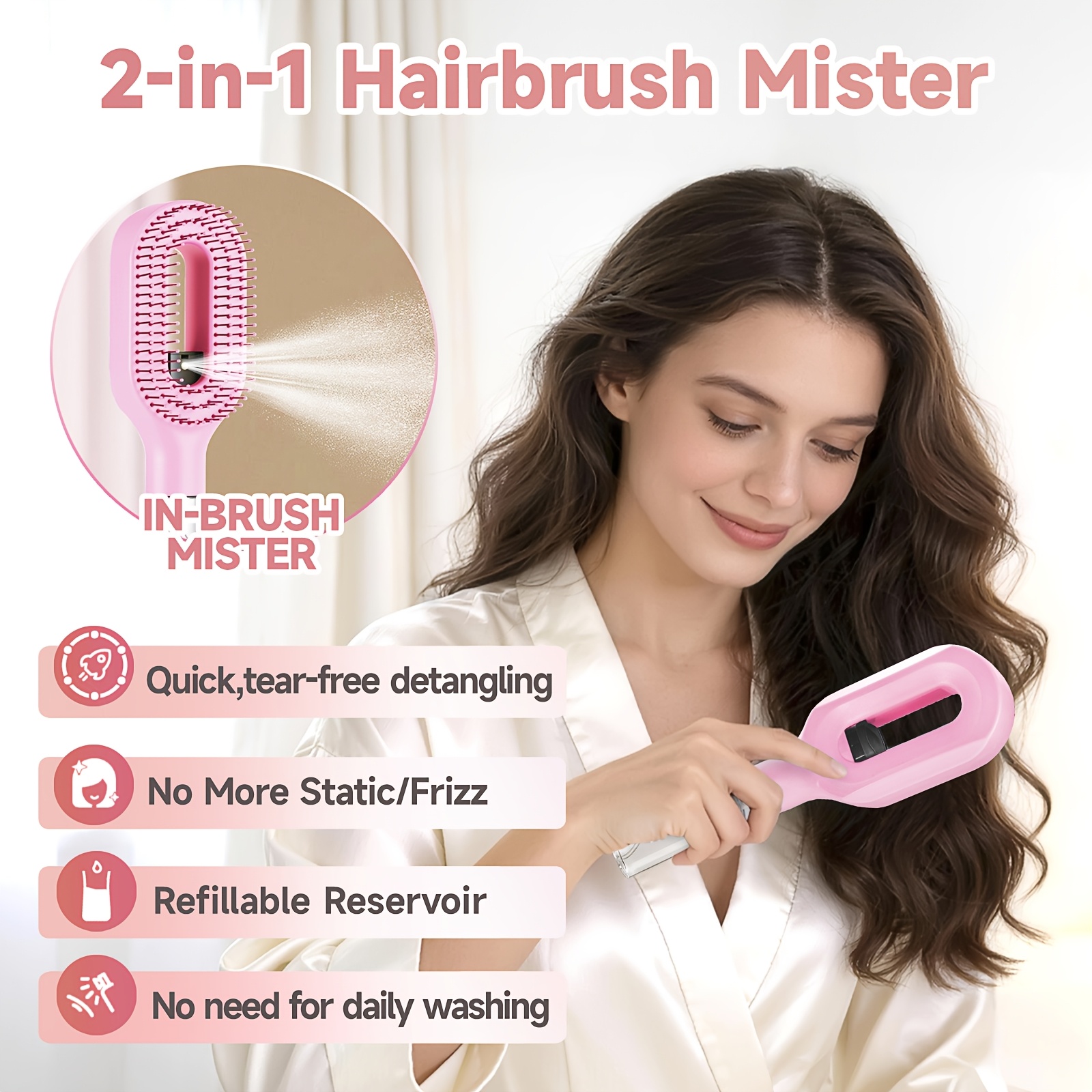 hairbrush mister hair mist sprayer brush 2 in 1 portable hair brush with water spray for detangling and styling Product details 0