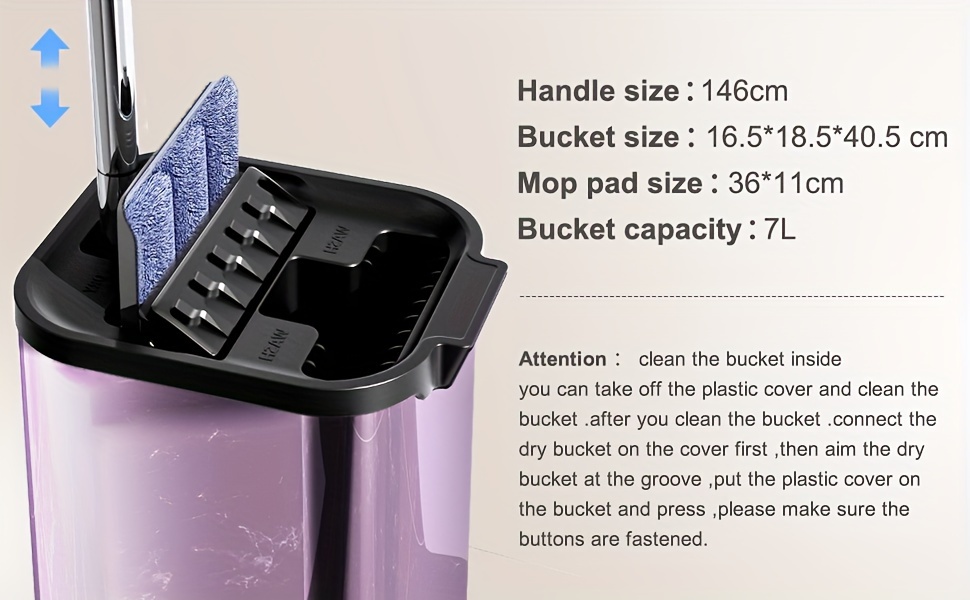 1set purple mop and bucket with wringer set hands   flat floor mop and bucket with 2 4 washable microfiber pads wet and dry use dust removal mop for hardwood laminate tile wooden floor cleaning cleaning tool details 2