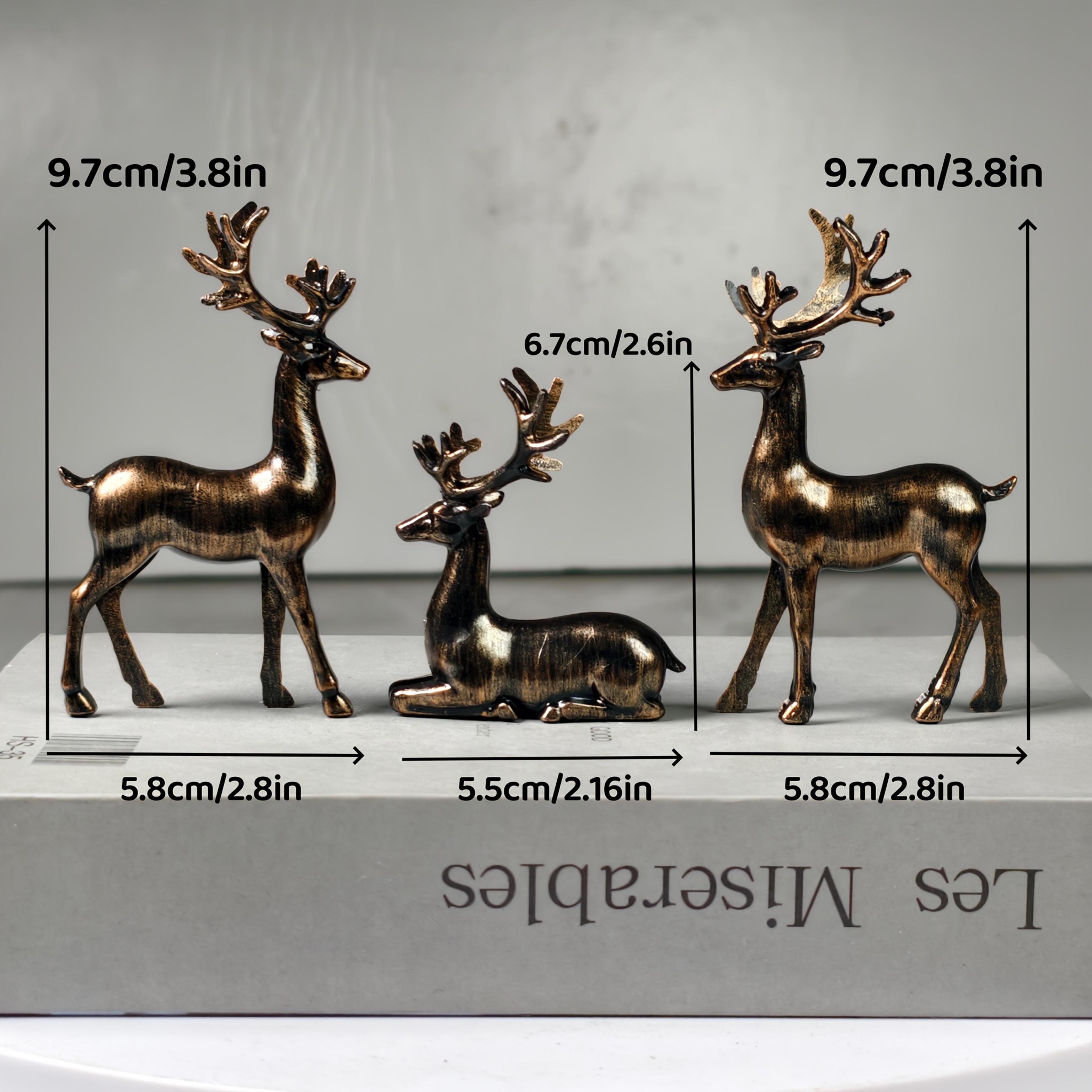 TEMU 3pcs Retro Reindeer Statue Set, Resin-finished Vintage Deer Home Decor (2 Standing, 1 Lying), Retro Desk Ornament For Bookshelves, Mantel, Wine