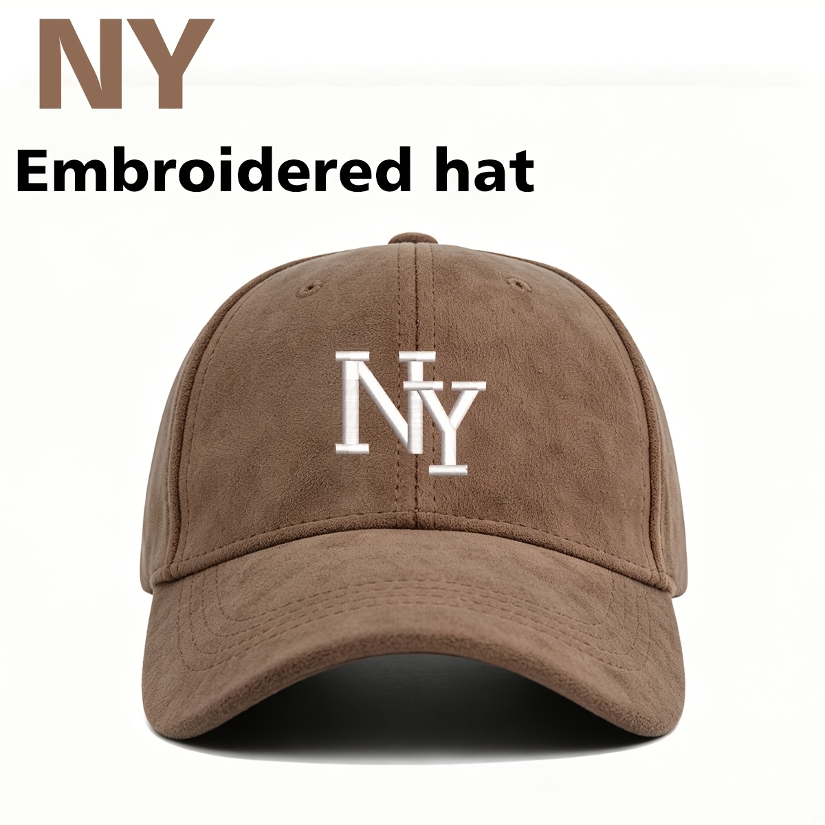 TEMU Casquette de baseball en suède brodée NY, chapeau de papa unisexe et ajustable, chapeau de décontracté et sportif en similicuir doux pour hommes