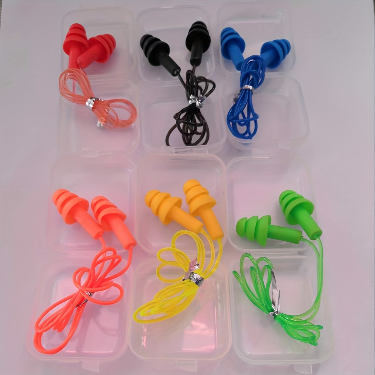 

6 Pairs Mixed Color Swimming Earplugs With Pvc Rope, Swimming Supplies