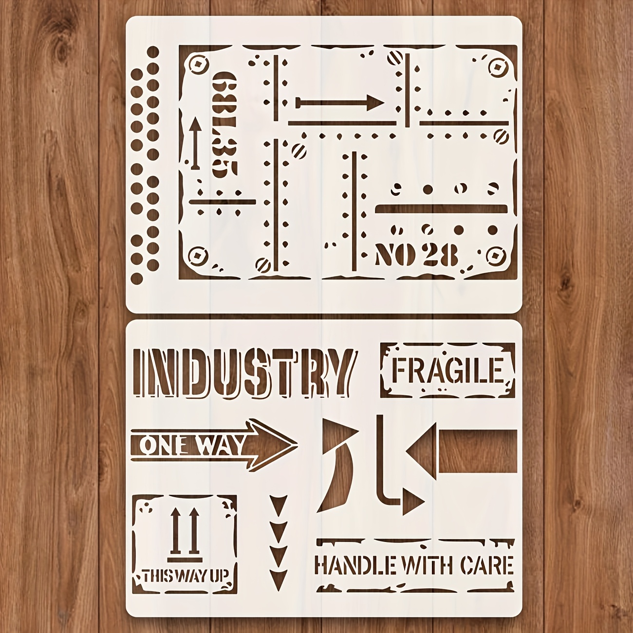Image of 2 Large Industrial Wall Stencils, Decorative Cement Stencils, 29.97cm X 40.13cm Reusable Plastic Stencils For Walls, Furniture Decoration, Fabric, Diy Art Projects, Washable