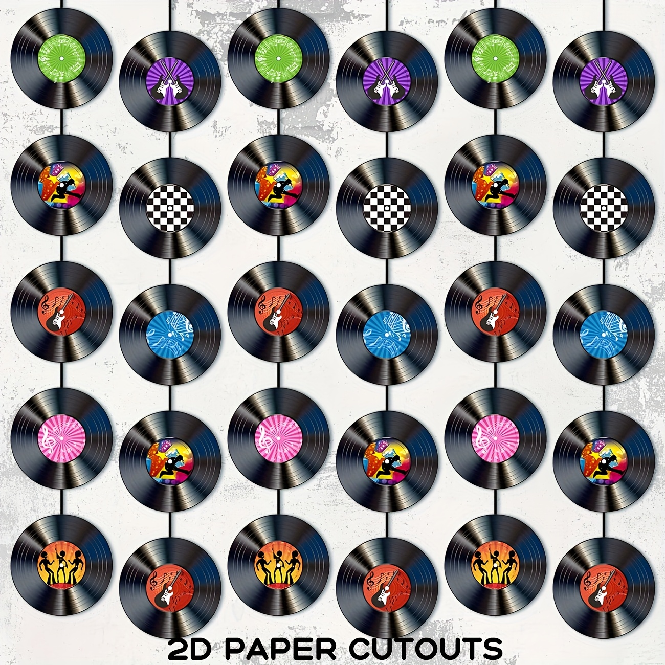 Image of Record Music Hanging Decor, Retro Record Notes Banners Rock And Roll Party Decorations Vinyl Records Hanging Swirls Decorations For 50s 70s 90s Music Themed Party Favor