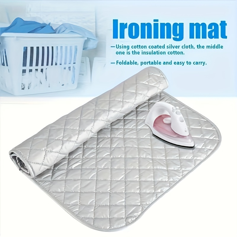 heat resistant portable ironing mat with thick cotton padding non electric silver coated laundry pad for   travel hotel dorm multipurpose ironing accessory 1pc details 1