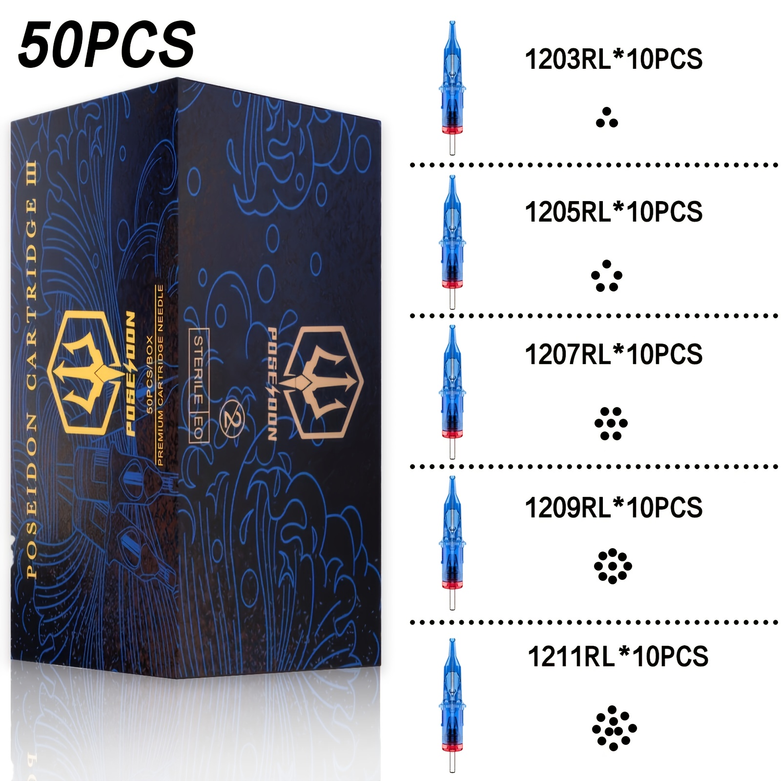 Poseidon 50pcs Per Box 3rl 5rl 7rl 9rl 11rl Mixed Size Tattoo Needles Rl Disposable Tattoo Needles For Tattoo Machine Pen