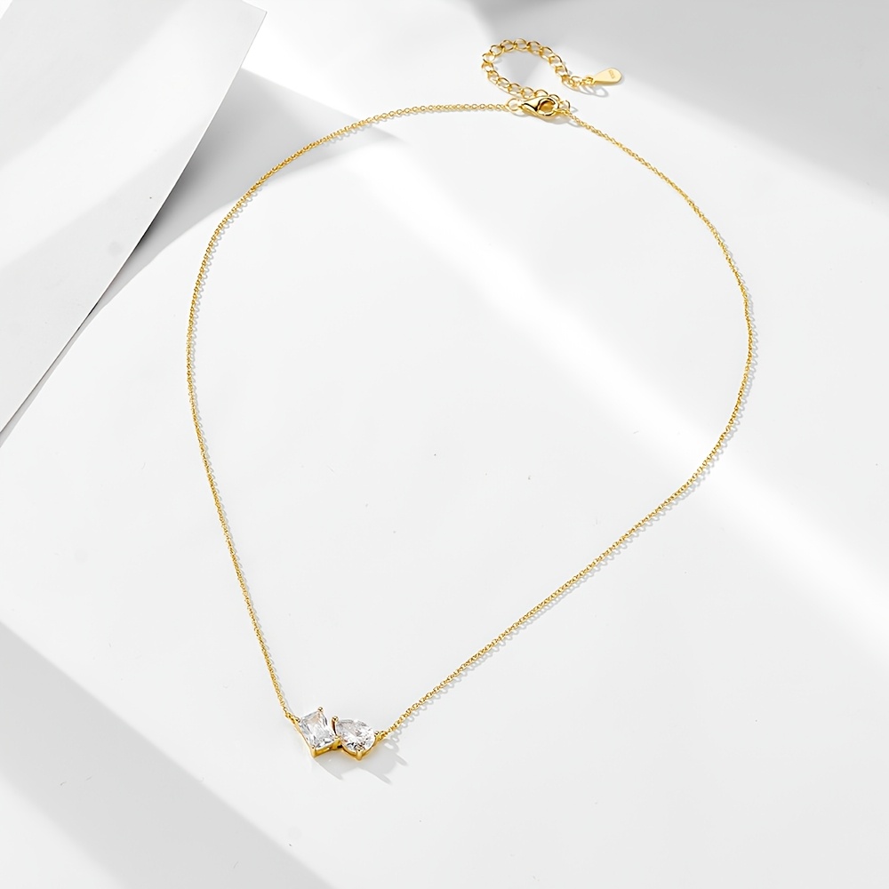 Women's Geometric Zirconia Necklace with 14K Golden Plating