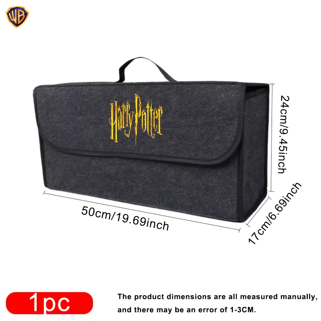 TEMU 1pc Wb . Harry Potter Logo Car Trunk Organizer Box - Storage Suitable For Most Vehicles, Felt Fabric Suitcase With Iconic Wb Emblem & Harry