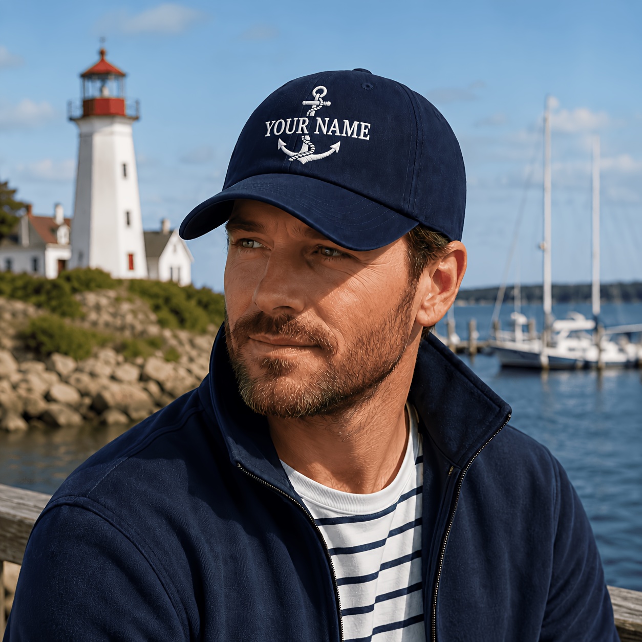 TEMU 1pc Personalized Nautical Anchor Embroidery Baseball , Custom Name Sailor Dad Hat, Classic Anchor Curved Brim Casual Sun Hat, Fits Most 56-60cm,