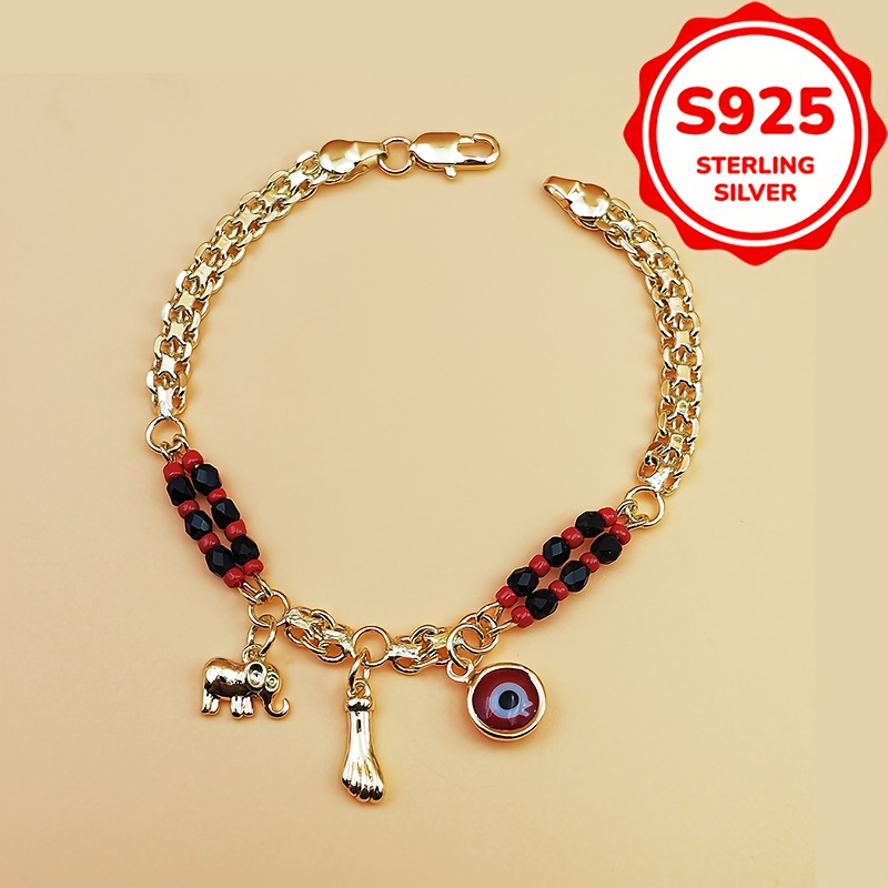 TEMU 1pc Boho Hip Hop Style S925 ' Bracelet | Cool And Elephant Bead Design, Hypoallergenic, Suitable For Daily Wear, Parties, And Vacations