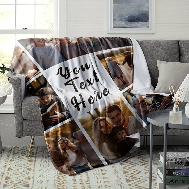 TEMU 1pc Custom Photo Blanket With Personalized Picture And Text, Soft And Comfortable Flannel, Ideal Gift For Couples, Family, For Birthdays,