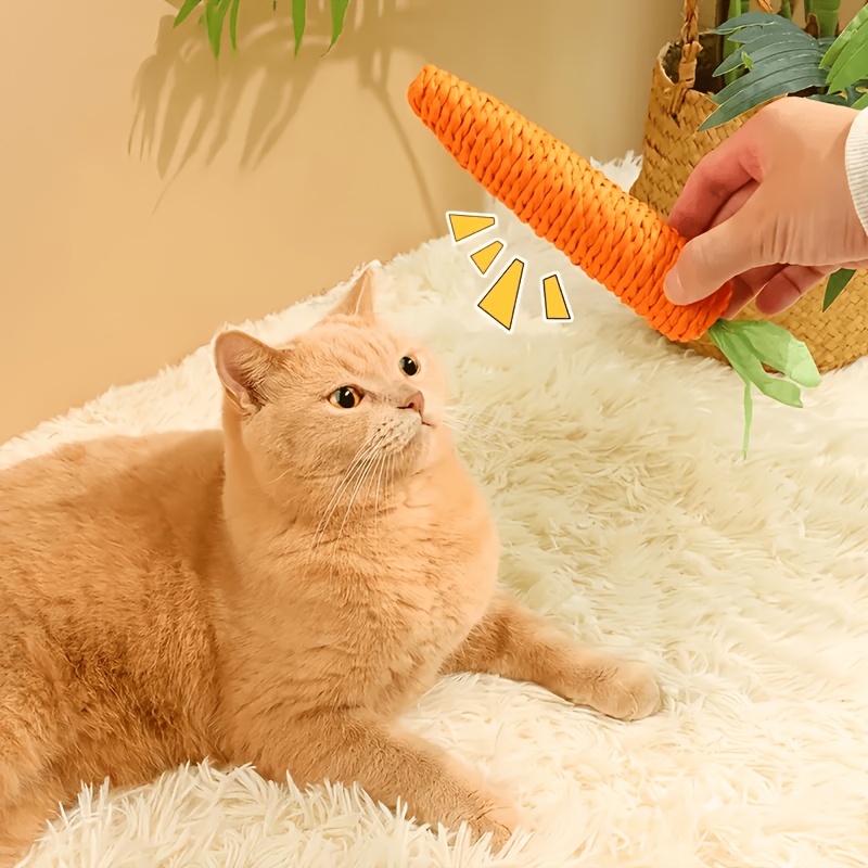 2pcs carrot cat chew toys suitable for all breeds kittens sisal fiber paper rope with chewable teething claw sharpening scratch resistant kitten safe suitable for indoor use   play for tabby   rewarding toys Product details 4