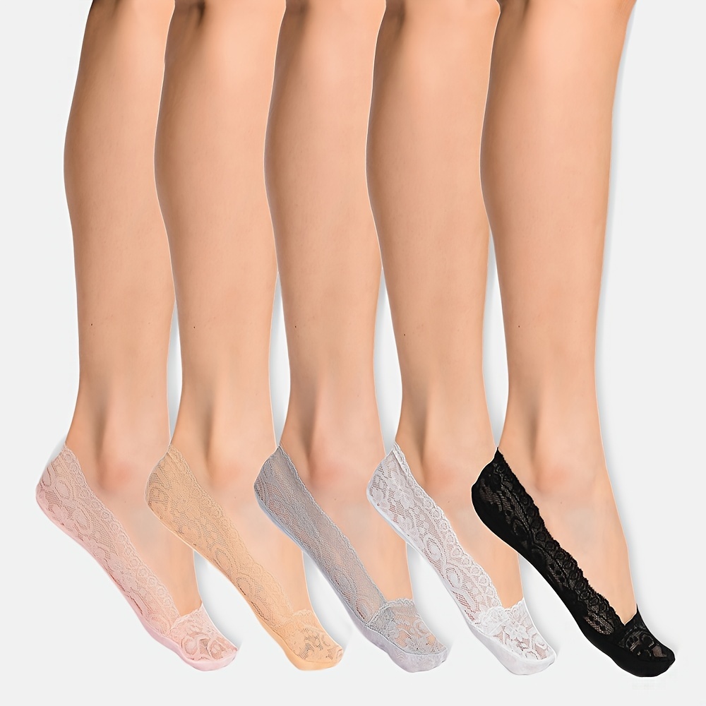 

5 Pairs No Show Lace Socks, Casual & Breathable Low Cut Invisible Socks, Women's Stockings & Hosiery