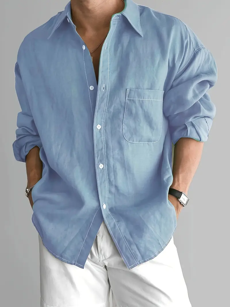 mens olive green white contrast dress shirt classic collar h size fit long sleeve button up button collar shirt for business casual outdoor casual attire machine washable formal blouse Product details 4