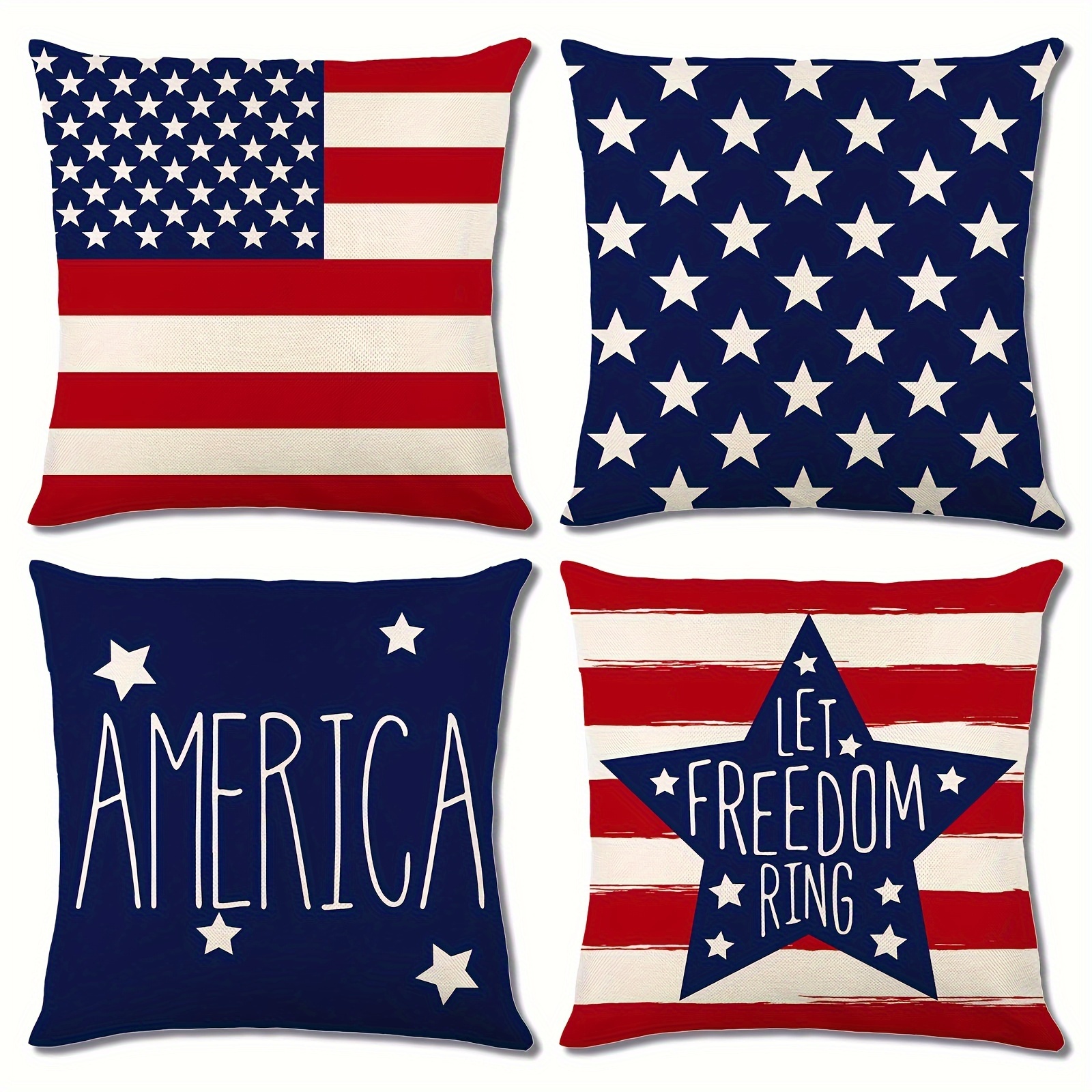 

4-piece Contemporary Throw Cushion Covers Set, Patriotic And Stripe Patterns, Zippered, Machine Washable, Woven Polyester For Home, Living Room, And Various Room Decor (inserts Not Included)