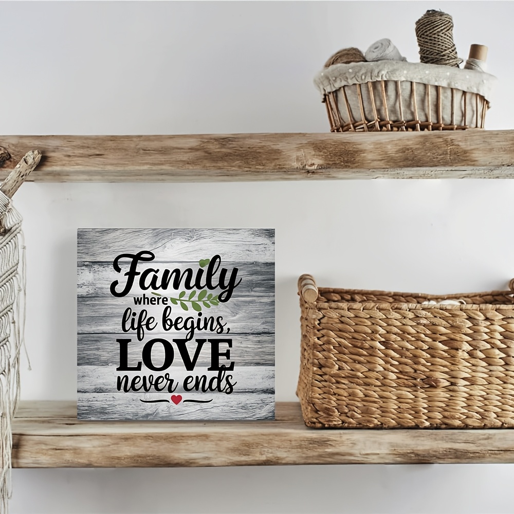 TEMU Boîte Décorative en Bois Style Vintage 2D - Plaque 2D, avec Citations sur , " C'est Où , Et Ne Se Termine Jamais", Motif de Feuilles de Cœur.