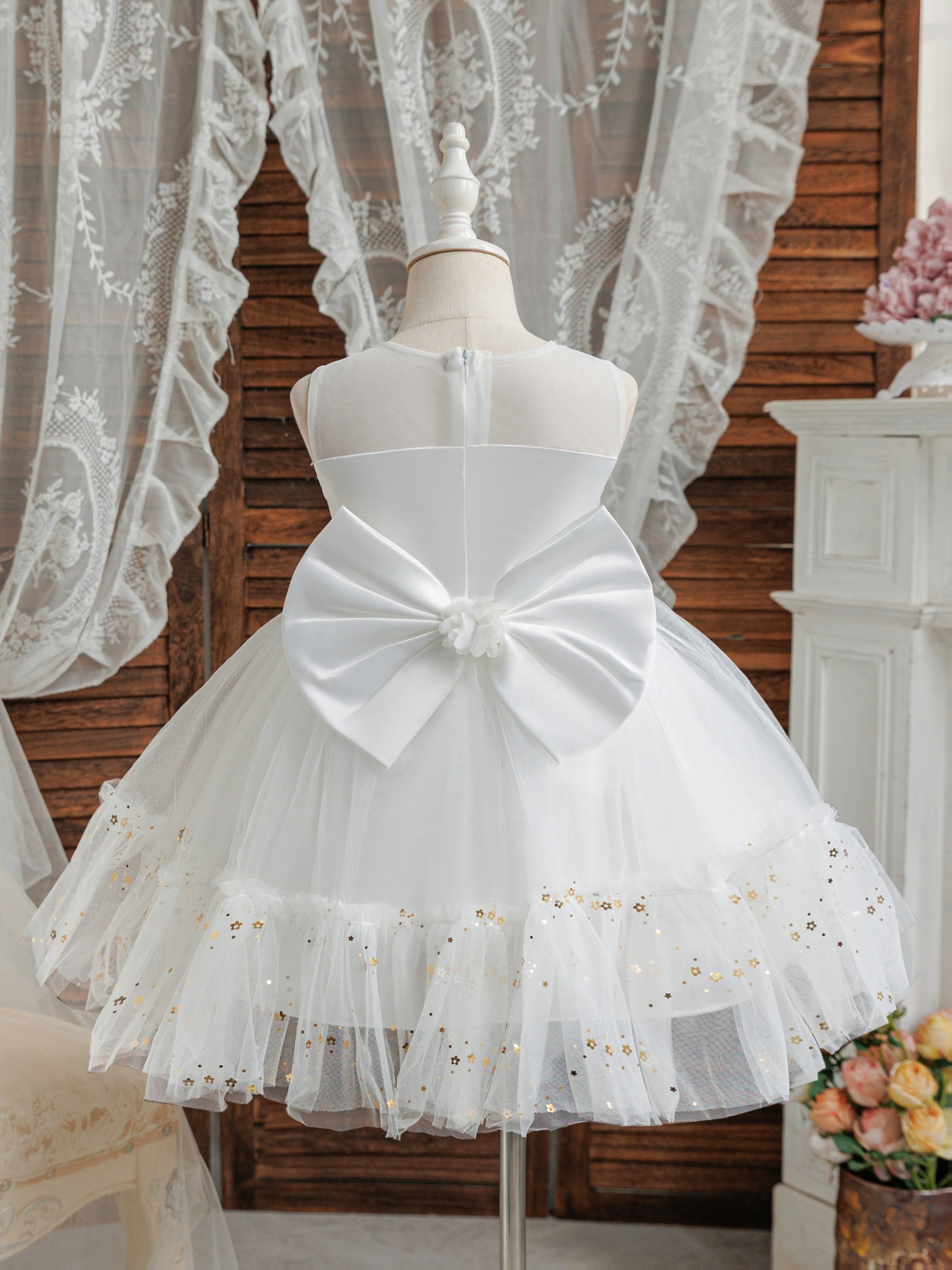 white floral a line dress A Line Long Sleeves Short White Floral Prom Dresses Homecoming Dresses PD346 US16 / Custom Color main image 0