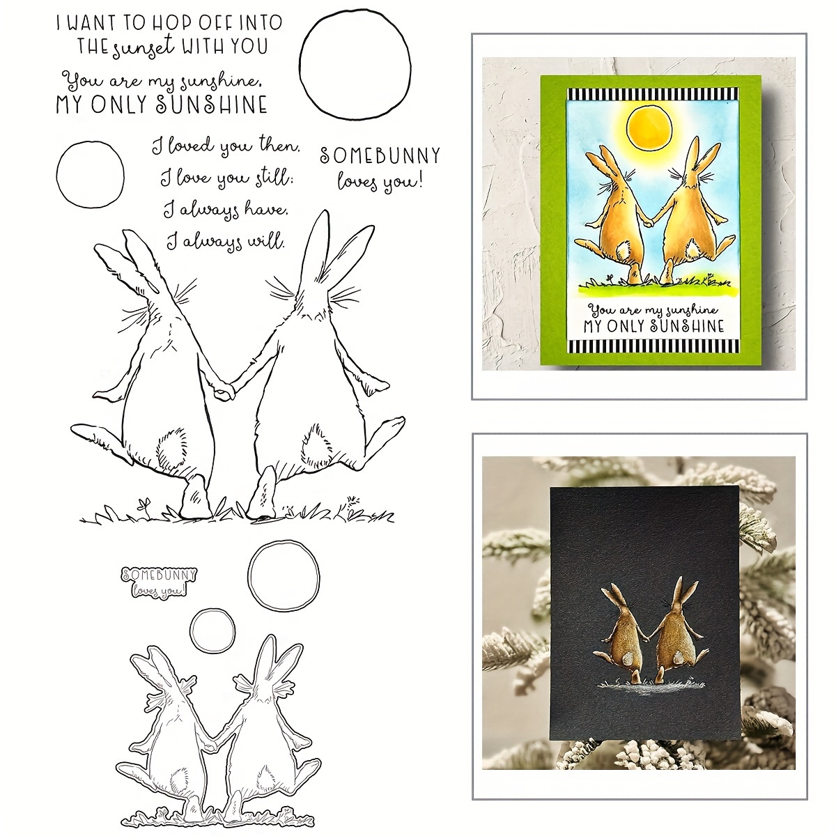 

Rabbit Love Sunset Theme Silicone Stamp And Metal Cutting Die Set For Diy Scrapbooking And Card Making - Emotive Text & Sunshine Design