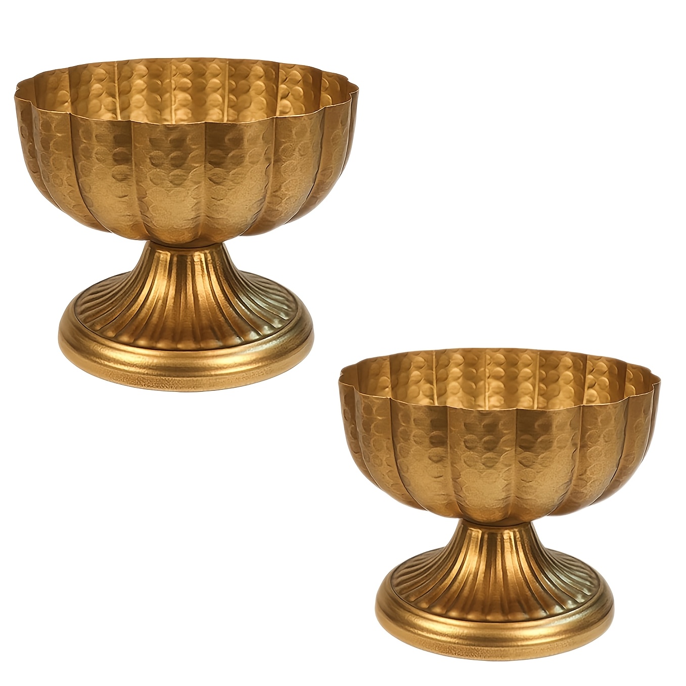 TEMU Vintage Golden Metal Vases (2pcs) - Small Pedestal Centerpiece Bowls For Wedding, Party, Tabletop Decor, Christmas Home Decor, Retro Fruit