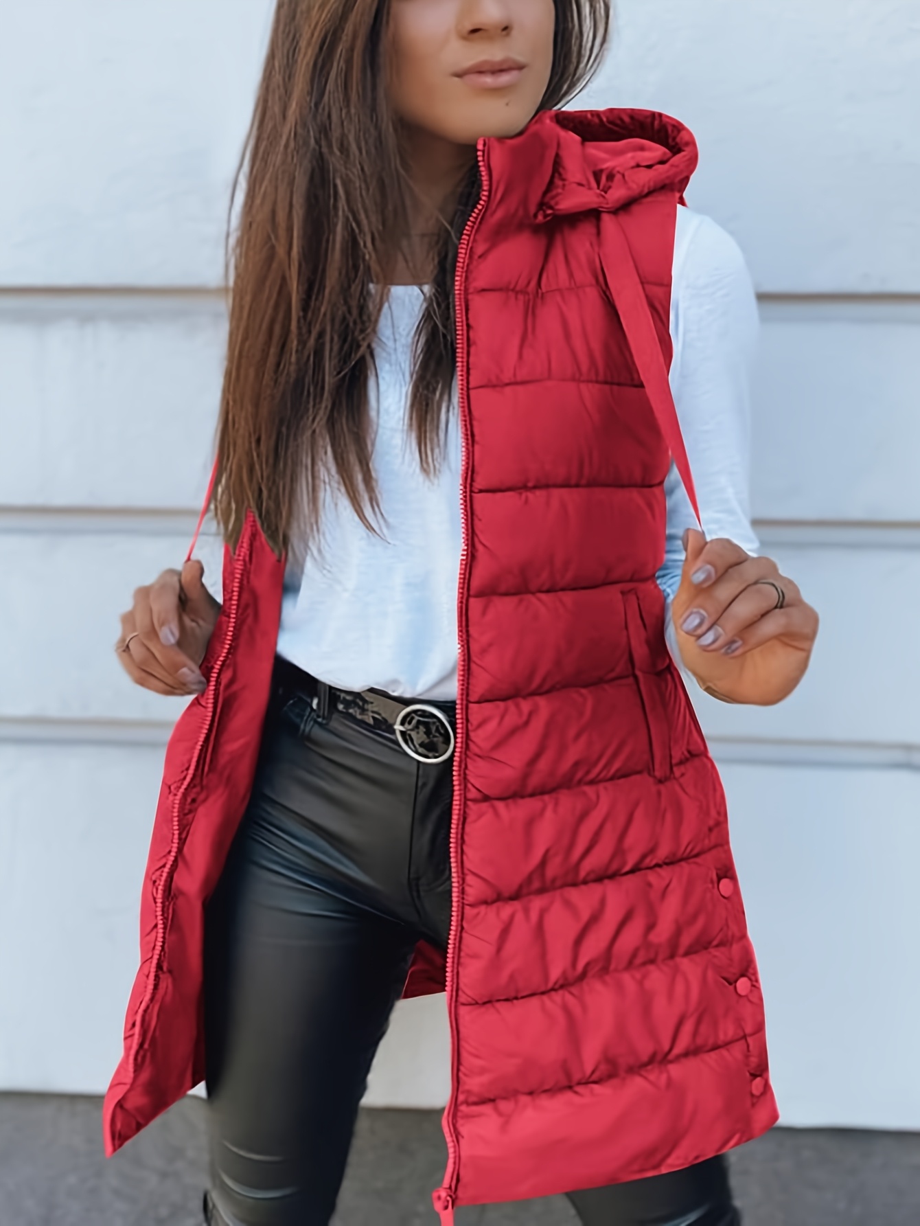 elegant womens thickened warm vest hooded solid color long sleeve polyester   outerwear stylish streetwear   jacket chic streetwear durable outerwea details 18