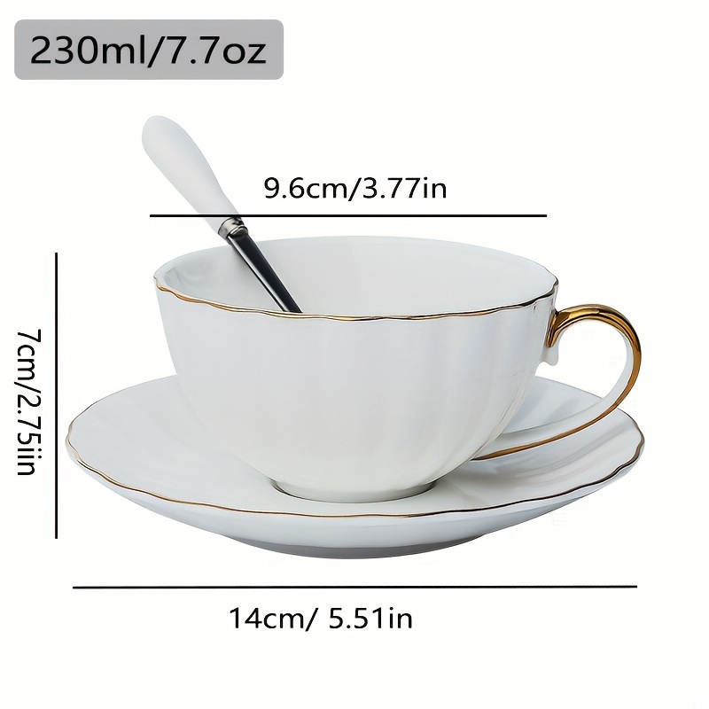 set classic teacup with saucer and spoon 7 7oz bone china coffee cup and saucer plate drinking cups for breakfast tea party afternoon tea home garden restaurant and more summer winter drinkware gifts